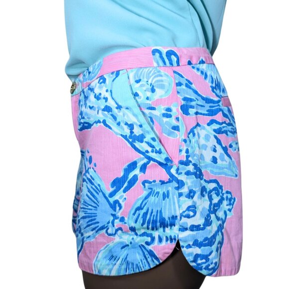 Lilly Pulitzer 2 Pink & Blue Flat Front Seashell Cotton Chino Shorts 3.5" Inseam - Picture 3 of 8